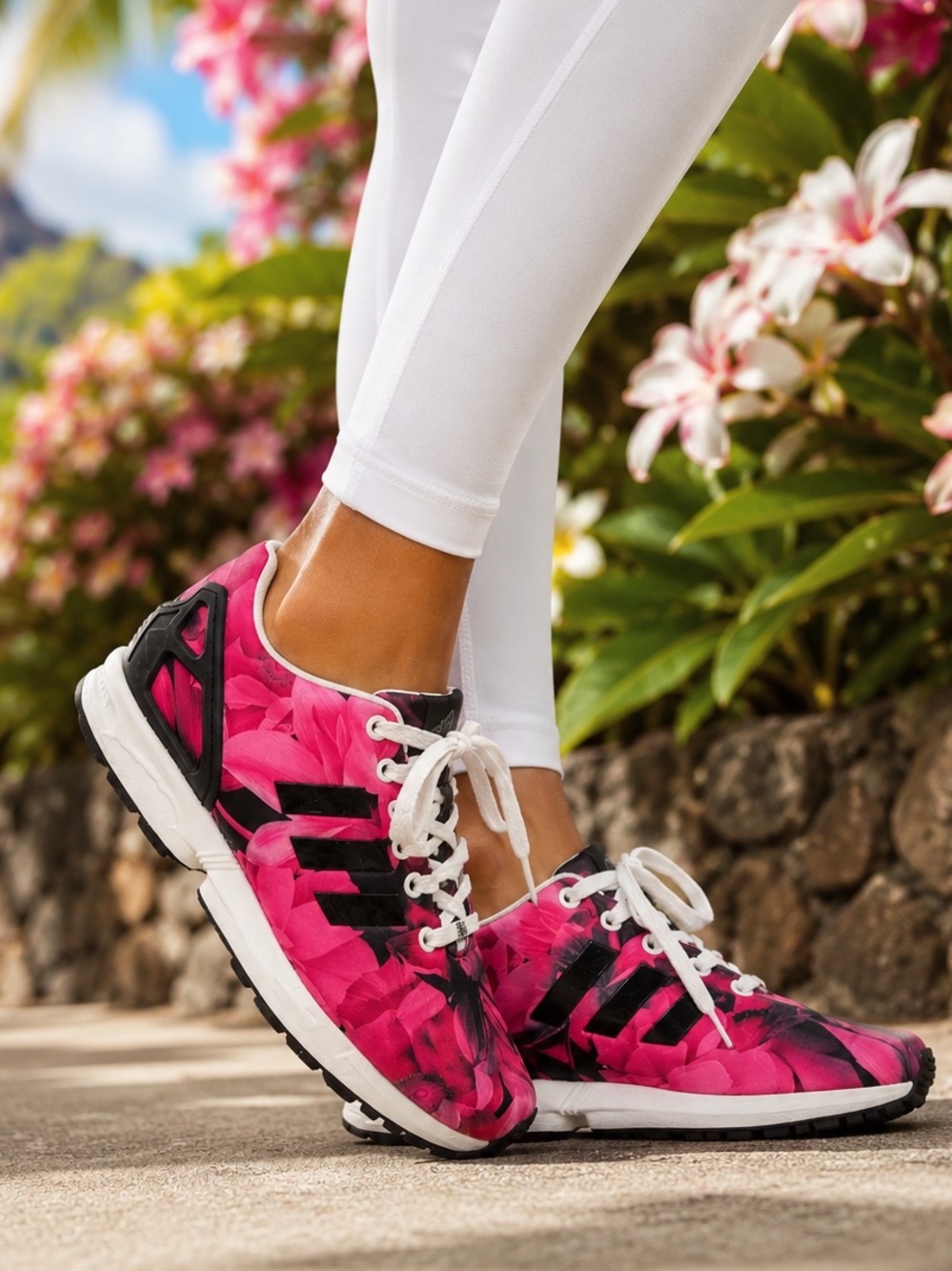 Adidas Originals ZX Flux S81487 Pink Black Floral Running Shoes Women's Size 8